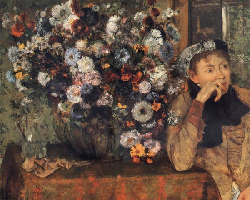 Germain Hilaire Edgard Degas A Woman with Chrysanthemums oil painting image